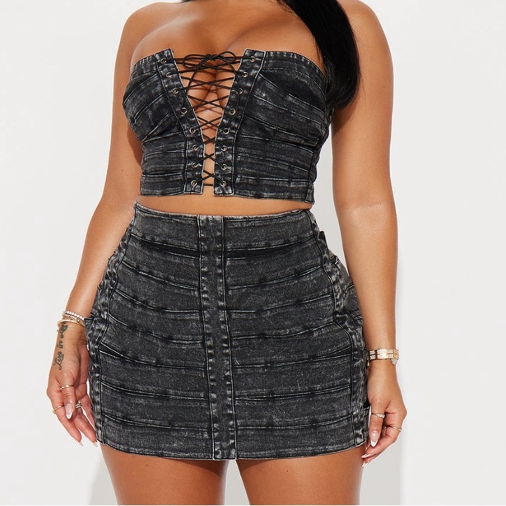 Fashion Nova Denim Skirt Set
